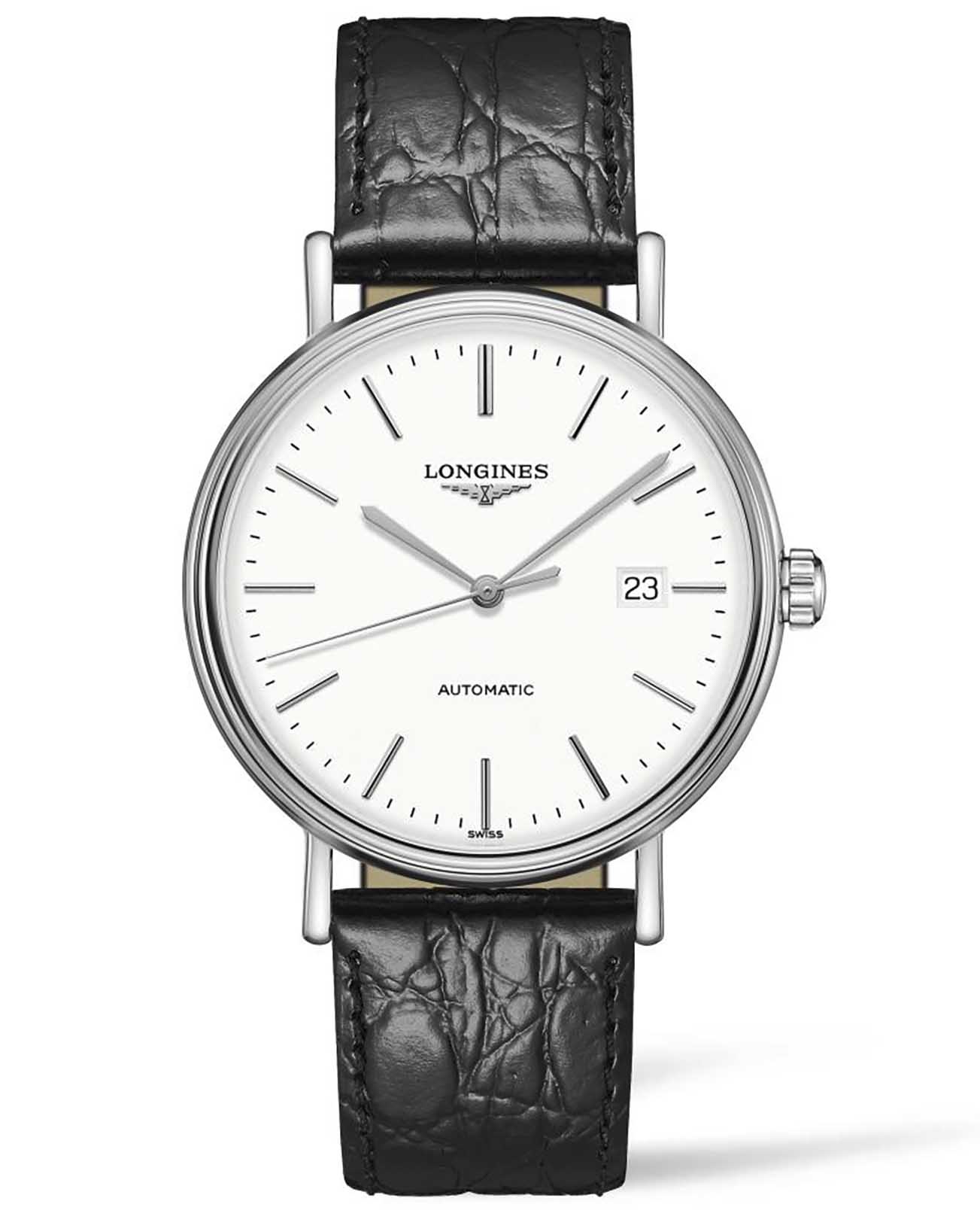 Longines Longines Presence L4.922.4.12.2  L49224122 механические мужские часы белый циферблат, браслет кожаный — вид спереди